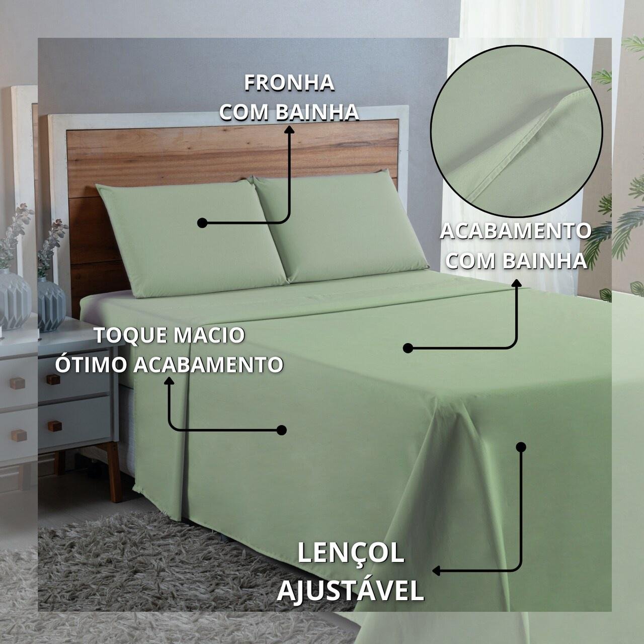 Jogo de Cama Lençol Casal 300 Fios Algodão 4 Peças Conjunto com Elástico e Fronhas:verde Bebe - 5