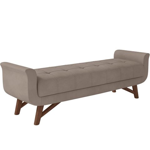 Puff Recamier Decorativo com Pés em Madeira 195 Cm Itália P05 Veludo Bege - Lyam Decor