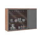 Ver imagem 1 de Armário Aéreo P/ Cozinha Bella 2600 C/ 3 Portas (2 C/ Vidro) 120cm Nogal/cinza - Carraro