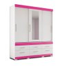 Guarda-roupa Matinhos 3 Portas de Correr C/ 6 Gavetas C/ Espelho C/ Pés Branco / Fúcsia Flex OOL San - 1