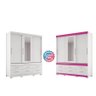 Guarda-roupa Matinhos 3 Portas de Correr C/ 6 Gavetas C/ Espelho C/ Pés Branco / Fúcsia Flex OOL San - 5