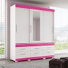 Guarda-roupa Matinhos 3 Portas de Correr C/ 6 Gavetas C/ Espelho C/ Pés Branco / Fúcsia Flex OOL San - 10