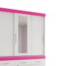 Guarda-roupa Matinhos 3 Portas de Correr C/ 6 Gavetas C/ Espelho C/ Pés Branco / Fúcsia Flex OOL San - 3