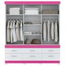 Guarda-roupa Matinhos 3 Portas de Correr C/ 6 Gavetas C/ Espelho C/ Pés Branco / Fúcsia Flex OOL San - 7