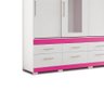 Guarda-roupa Matinhos 3 Portas de Correr C/ 6 Gavetas C/ Espelho C/ Pés Branco / Fúcsia Flex OOL San - 6