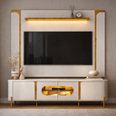 Ver imagem 2 de Conjunto Juquehy Rack Painel Tv Sala Estar com Led Orgânico Mdf:naturalle/off White