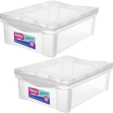 2 Caixas Organizadoras Plásticas 13,5l Ordene com Tampa Radical Color Transparentes