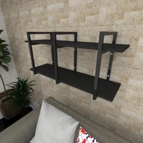 Prateleira Industrial para Sala Aço Cor Preto Prateleiras 30cm Modelo Ind23