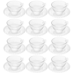 Jogo 12 Xícaras Cristal com Pires 180ml Café Chá Wolff Pearl