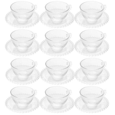 Jogo 12 Xícaras Cristal com Pires 180ml Café Chá Wolff Pearl