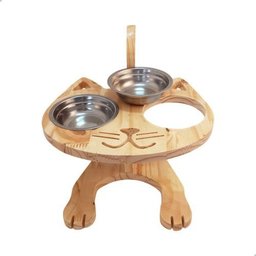 Mesa Comedouro Pet para Gatos com Dois Bowls Inox:marrom-claro - 5