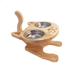 Mesa Comedouro Pet para Gatos com Dois Bowls Inox:marrom-claro - 3
