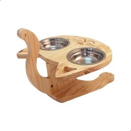 Mesa Comedouro Pet para Gatos com Dois Bowls Inox:marrom-claro - 4