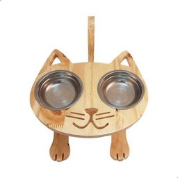 Mesa Comedouro Pet para Gatos com Dois Bowls Inox:marrom-claro - 2