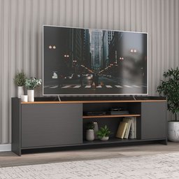 Rack para Tv 60" 2 Portas 2 Nichos Grafite/nogal - Hecol - 1