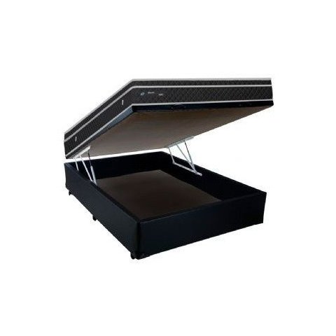 Cama Box Baú Casal Conforto Sintético Preto + Colchão Casal Conforto Espuma D33 Com EPS 17x138x188