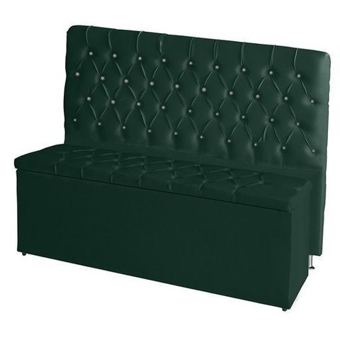 Kit de Quarto Cabeceira de Cama Box e Calçadeira Baú Estrela King 195 Cm Suede Botão Strass Verde