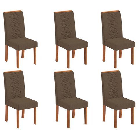 Conjunto Kit com 6 Cadeiras de Jantar Estofadas Ayla MDF Freijó Linho Canela DJ Móveis