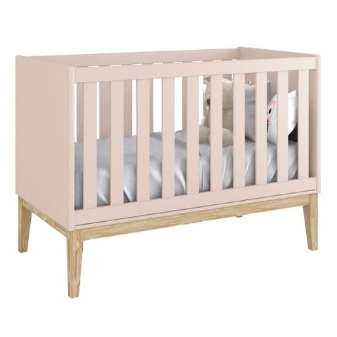 Berço Americano Classic New Rosa Fosco com Natural - Moveisaqui