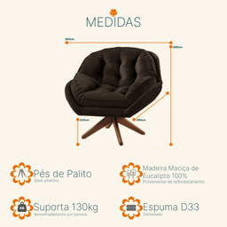 Poltrona Decorativa Pillow Top com Base Giratória Veludo Califórnia Café - Sofá Casa - 4