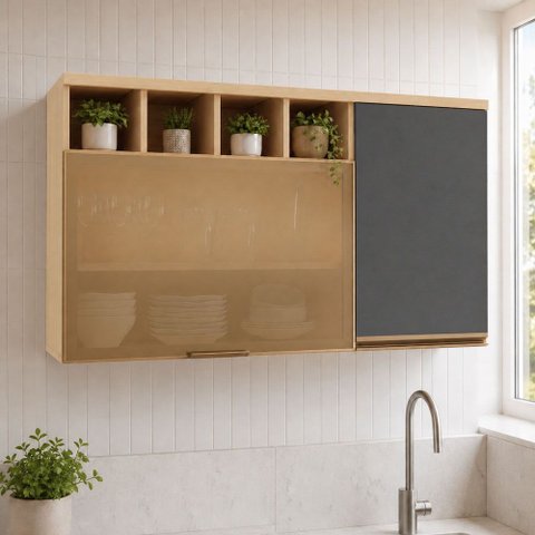 Armário Aéreo 2 Portas 120cm com Vidro Reflecta Brise Luciane Móveis