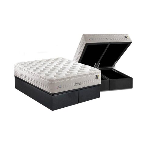 Cama Box Baú King: Colchão Molas Ensacadas Anjos MasterPocket Impresisone + Base CRC Suede Gray(