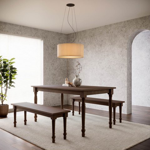 Conjunto Mesa Rubi com 2 Bancos Café Madeira Pinus - Finestra