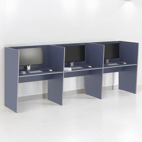 Estação de Trabalho Escritório Mesa Call Center 3 Lugares Azul