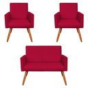 Ver imagem 1 de Kit 2 Poltronas e Namoradeira Nina Suede Pés Palito Castanho - Pallazio - Vermelho