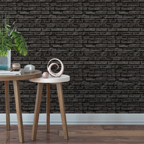 Papel de Parede Adesivo Tijolo Grosso Tons Preto Rolo 15m