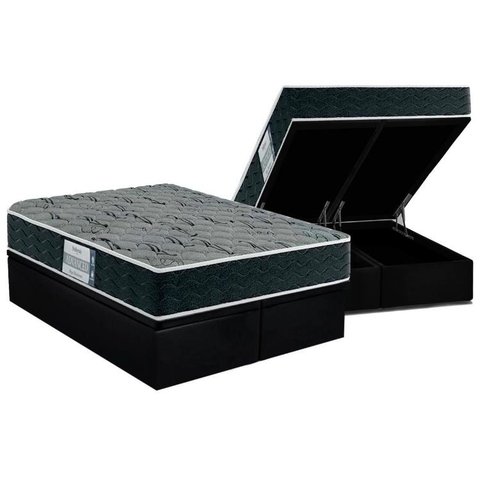 Cama Box Baú King: Colchão Espuma D33 Probel ProDormir Advanced Mega Resistente + Base CRC Suede Bla