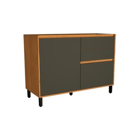 Balcão de Cozinha Denver Ph 3110 C/ 1 Porta 1 Porta Tempero e 2 Gavetas S/ Tampo 120cm Freijo Rocks