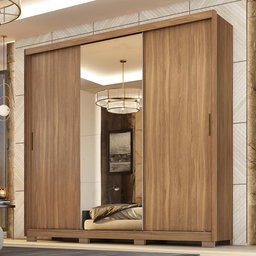 Guarda Roupa Dalila 3 Portas, 2 Gavetas, 3 Cabideiros Amêndola com Espelho e Pés - Demóbile - 2