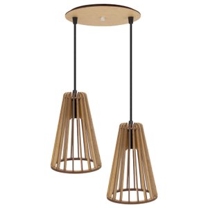 Luminaria Pendente Duplo Koni E27 Madeira Mdf Cr Desmontada:rústico