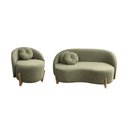 Ver imagem 2 de Conjunto 01 Poltrona + Sofá Curvo Orgânico Amsterdã Bouclê Verde Oliva - Montanari's Decor