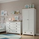 Ver imagem 1 de Conjunto Infantil Guarda-Roupa 2 Portas e Cômoda 8 Gavetas 100% Madeira Maciça - Topázio Finestra Branco