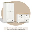 Ver imagem 6 de Conjunto Infantil Guarda-Roupa 2 Portas e Cômoda 8 Gavetas 100% Madeira Maciça - Topázio Finestra Branco