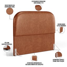 Cabeceira Cama Box Casal 140cm Lanna com Puff Recamier Doha W01 Couríssimo Camel - Lyam Decor - 5