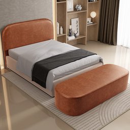 Cabeceira Cama Box Casal 140cm Lanna com Puff Recamier Doha W01 Couríssimo Camel - Lyam Decor - 2