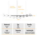 Ver imagem 3 de Lustre Pendente Figo Prata - 9 Globos Esfera de Vidro Branco