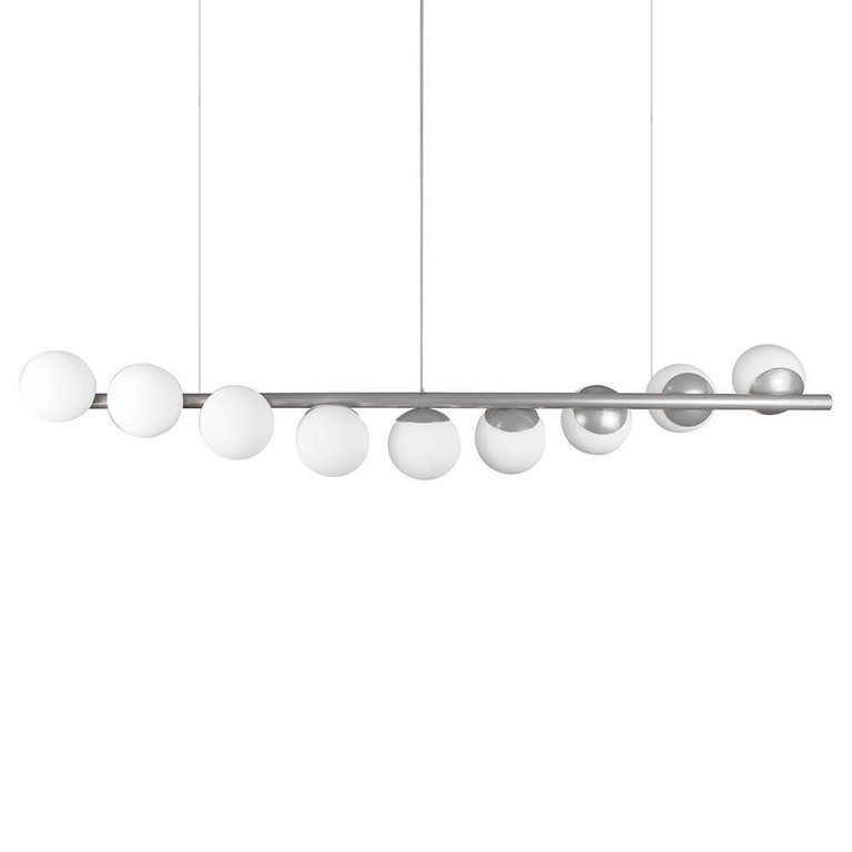 Lustre Pendente Figo Prata - 9 Globos Esfera de Vidro Branco