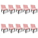 Ver imagem 1 de Kit 10 Cadeiras Estofadas para Sala de Jantar Base Fixa de Madeira Preto Lia Suede Rosa bebê - Ibiza