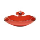 Ver imagem 1 de CUBA DE VIDRO ABAULADA 45CM VERMELHO FERRARI + VALVULA + TORNEIRA CASCATA