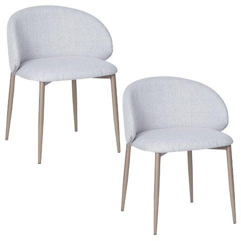 Cadeira P/ Mesa Jantar Estofada Courino ou Linho 2 unidades Cor:cinza com Champagne