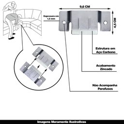 6 Pares de Conector de Encaixe para Móveis Sofá Cabeceira Painel Zincado G59 Gran Belo Cabeceiras Pa - 2