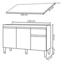 Ver imagem 3 de Balcão de Cozinha 120cm Tatiane 3 Portas 1 Gaveta com Tampo Cinza