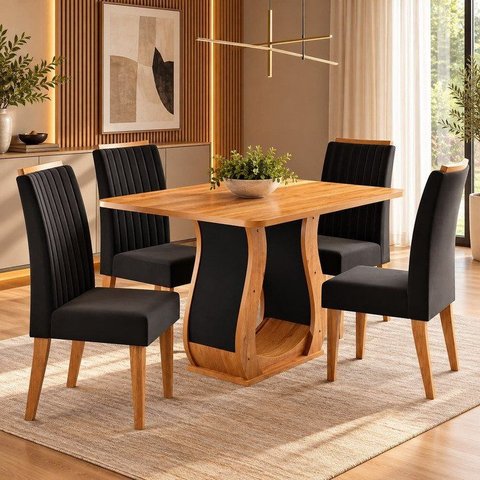 Conjunto para Sala de Jantar com 4 Cadeiras Inspirare Yescasa Preto/Mel