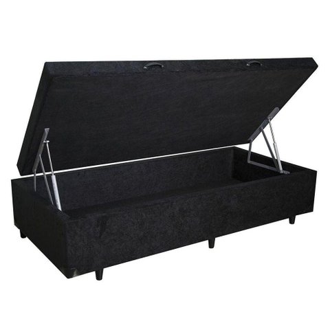Cama Box com Baú Solteiro Extremo Reforçado em Madeira Suede Preto Homequeen