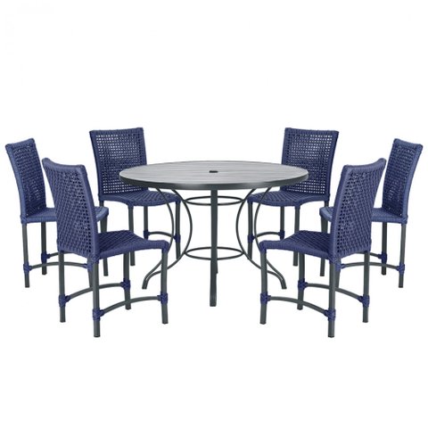 Mesa Ascoli 120 Cm com 6 Cadeiras Cannes de Alumínio, Pintura Preta e Trama Tela de Corda Náutica