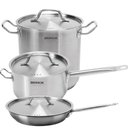 Ver imagem 1 de Jogo de Panelas 3 Peças Brinox Profissional Inox 24cm Fundo Triplo com Tampa Cozinha Industrial